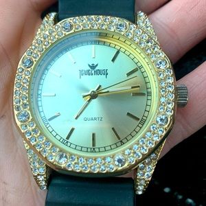 Jewel House quartz watch with rubber/silicone wristband and stainless steel back